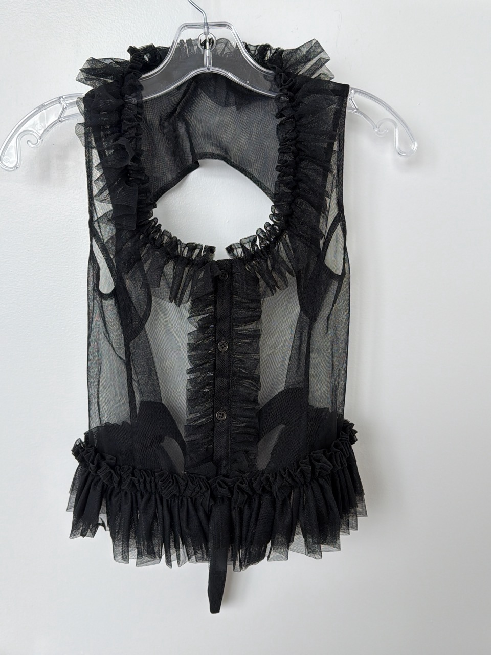 Noir Kei Ninomiya Black Sheer Ruffle-Trim Corset Top